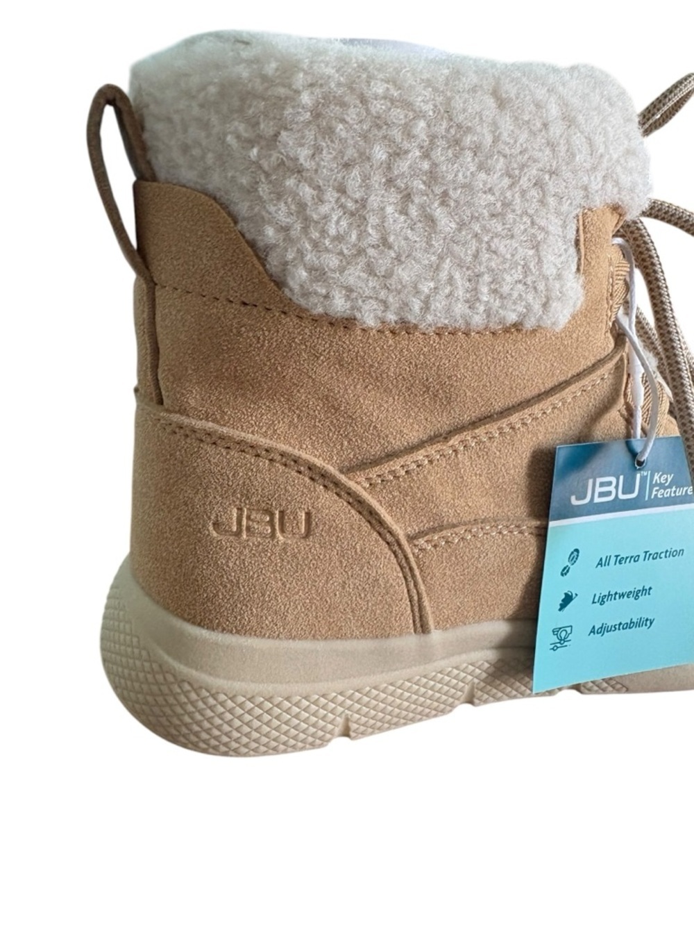 JBU Beige Suede-Look Sherpa Lace-Up Winter Boot - Picture 9 of 10
